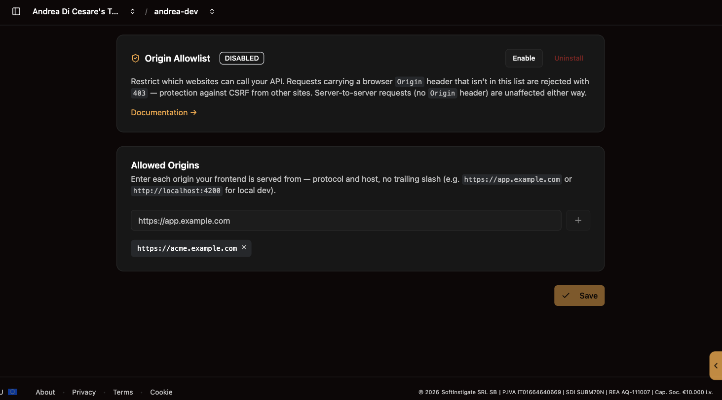 The Origin Allowlist page: the feature