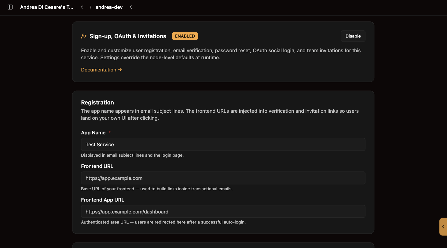 The Sign-up page: the feature enabled