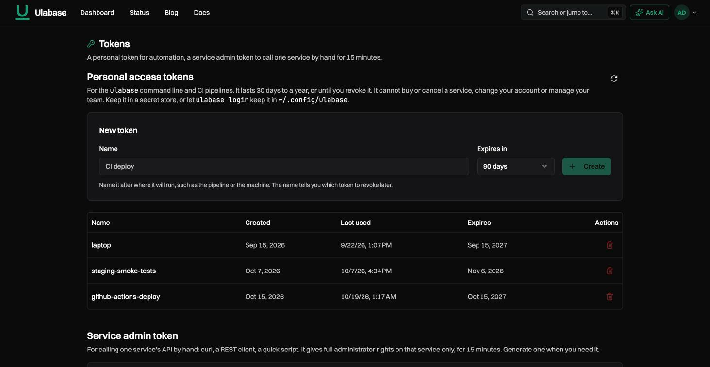 The Tokens page: a form to create a personal access token